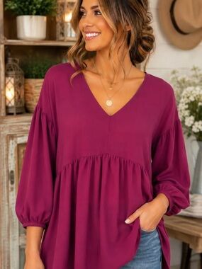 Umgee Plum V-Neck Babydoll Tunic